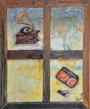 Še poslušamo glasbo, akril-platno, 50x60 cm, 2025, Helena Testen